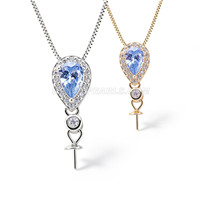 925 sterling silver Blue CZ pearl Teardrop necklace Pendant sett