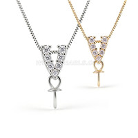925 sterling silver pearl V-Shape Ankh Cross Pendant setting