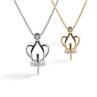 925 sterling silver pearl Hollow Crown Pendant setting