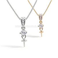 925 Sterling Silver Pearl Classic CZ Necklace Pendant setting