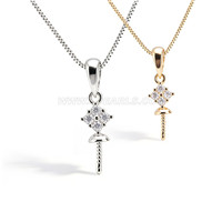 925 Sterling Silver Pearl CZ North Star Cross Pendant Setting