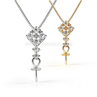 925 Sterling Silver Pearl Inlaid CZ Ankh Cross Pendant Setting