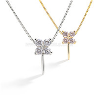 925 Sterling Silver Pearl CZ Four Leaf Flower Pendant Setting