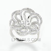 CZ flower 925 sterling silver pearl ring accessory