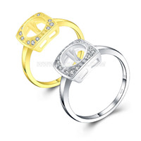 925 silver gold plated CZ pearl women rings fitting