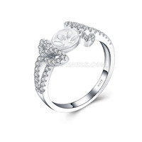 Latest 925 silver Leaf shape pearl rings fitting with zircons