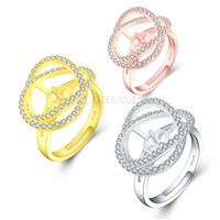 925 sterling silver CZ twist adjustable women rings setting
