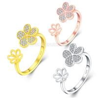 925 sterling silver CZ flower adjustable women rings setting