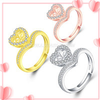 Luxury 925 sterling silver zircon heart adjustable rings setting