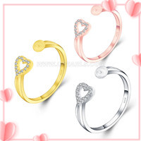 Elegant heart 925 sterling silver adjustable rings accessory