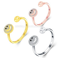 Smiling face 925 sterling silver adjustable rings accessory