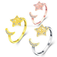 925 sterling silver CZ moon star pearl rings setting for women