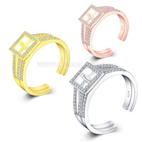 S925 sterling silver CZ pearl adjustable double rings fitting