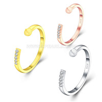 925 Sterling silver CZ pearl adjustable rings for women