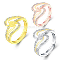 S925 sterling silver CZ pearl adjustable ring setting for women
