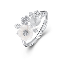 925 sterling silver CZ shell Sakura adjustable pearl ring settin