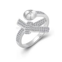 925 sterling silver pearl adjustable ribbon ring mounting