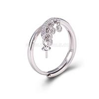 925 sterling silver CZ dangle pearl adjustable ring setting