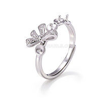 925 sterling silver CZ 4 pearls bowknot adjustable ring setting