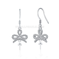 S925 sterling silver CZ bowknot pearl dangle earring fittings