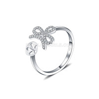 925 sterling silver bowknot pearl adjustable women ring fitting