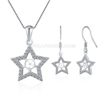 925 sterling silver zircon star pearl necklace set setting for w