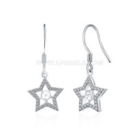 S925 sterling silver CZ star pearl women dangle earrings fitting