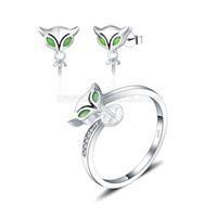 S925 sterling silver pearl fox earrings ring jewelry set