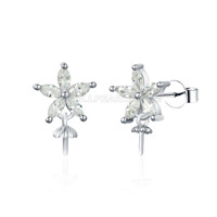 S925 sterling silver CZ bloom pearl women dangle earrings fittin