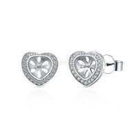 S925 sterling silver CZ heart pearl women stud earrings fitting