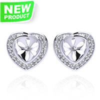 S925 sterling silver CZ heart pearl women stud earrings fitting