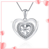 S925 sterling silver CZ heart pearl necklace pendant setting