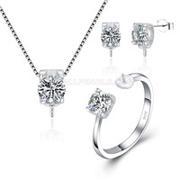 timeless women 925 sterling silver CZ pearl necklace jewelry set