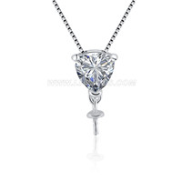 925 sterling silver CZ triangle pearl pendant setting
