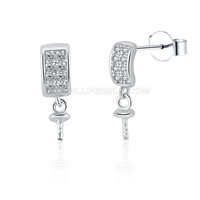 S925 sterling silver zircon pearl cube stud earrings accessory