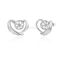 S925 sterling silver pearl heart stud earrings settings
