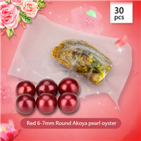 Red Round AAA Akoya 6-7mm pearl in oyster 30pcs