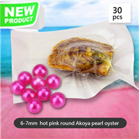 Exciting Hot Pink Round Akoya 6-7mm pearl in oyster 30pcs