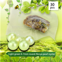 light green Round AAA Akoya 6-7mm pearl in oyster 30pcs