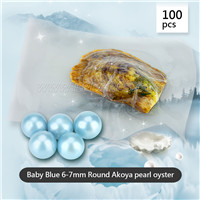 Latest wholesale 6-7mm Baby blue round Akoya pearl oyster 100pcs