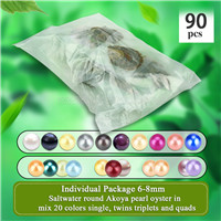 6-8mm saltwater round Akoya pearl oyster mixed 20 colors 90pcs