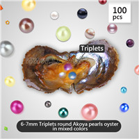 6-7mm Triplets round Akoya pearls oyster in 18 colors 100pcs