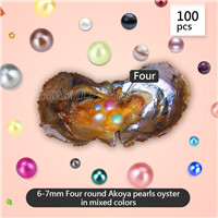 6-7mm Four round Akoya pearls in oyster mixed 18 colors 100pcs