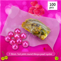 Shinning Hot pink 7-8mm Round Akoya pearl oyster 100pcs