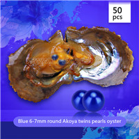 Beautiful 6-7mm Round Akoya Royal blue twin pearls oyster 50pcs