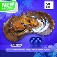 Latest 7-8mm Round Akoya Blue twin pearls oyster 50pcs