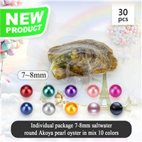 Latest mixed 10 colors 7-8mm Round Akoya pearl oyster 30pcs