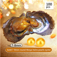 Latest 7-8mm Round Akoya Gold twin pearls oyster 100pcs