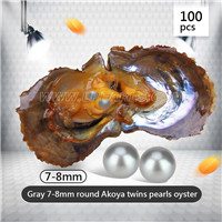 Latest 7-8mm Round Akoya Gray twin pearls oyster 100pcs