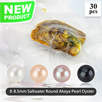 8-8.5mm Real round saltwater Akoya Pearls in oyster 30pcs